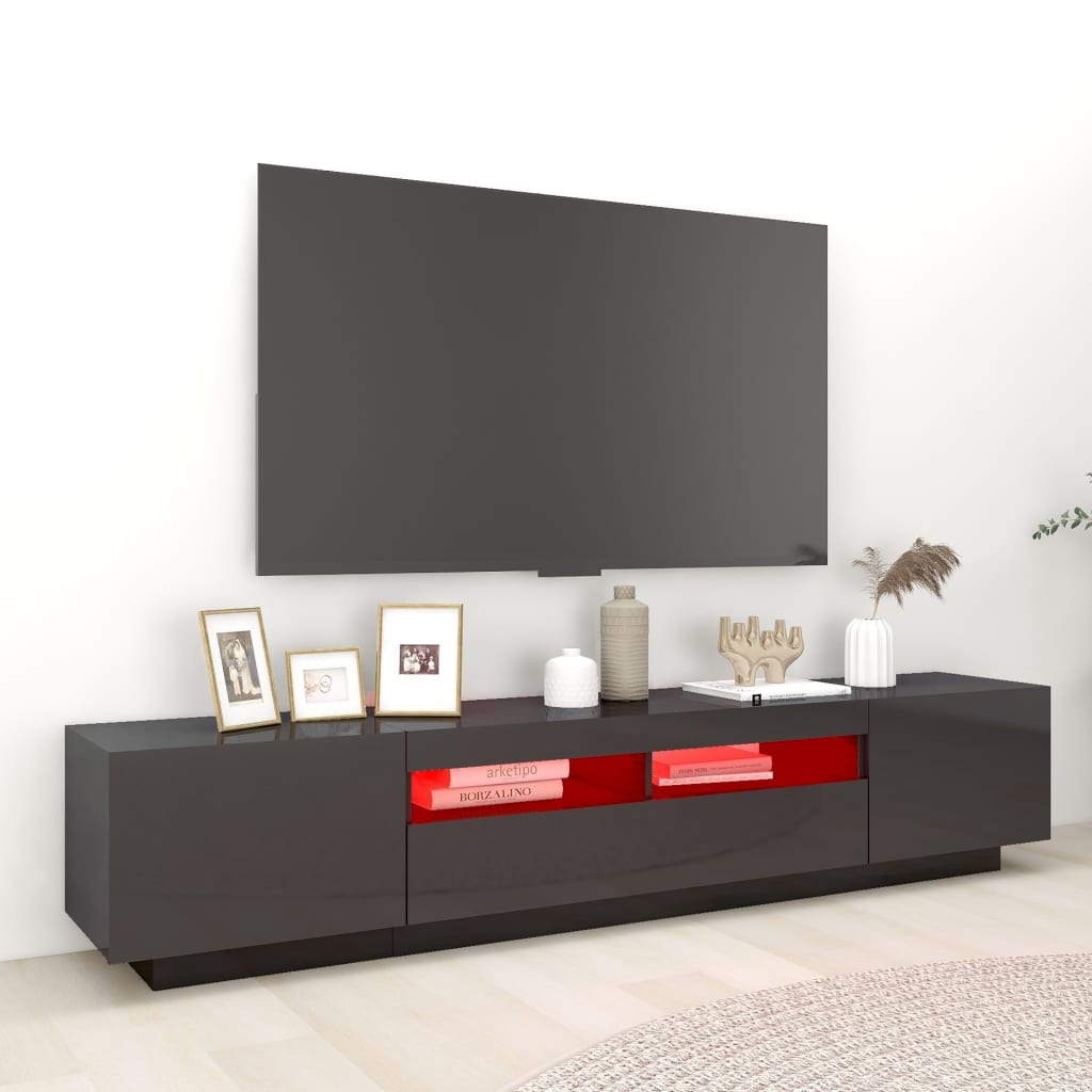 vidaXL Meuble TV avec lumières LED gris brillant 200x35x40 cm