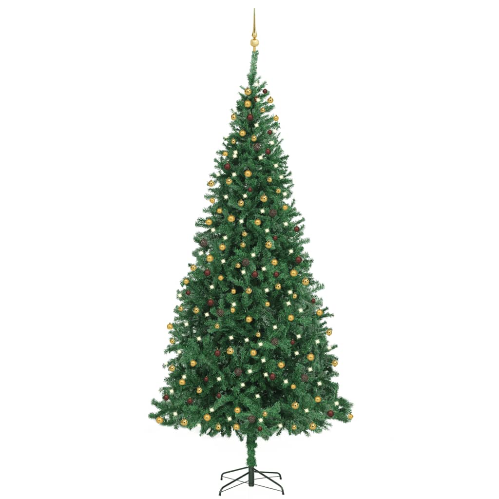 vidaXL Arbre de Noël artificiel pré-éclairé et boules 300 cm vert