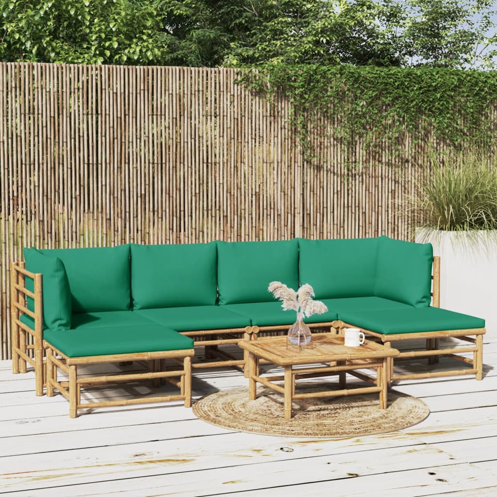 vidaXL Salon de jardin 7 pcs avec coussins vert bambou