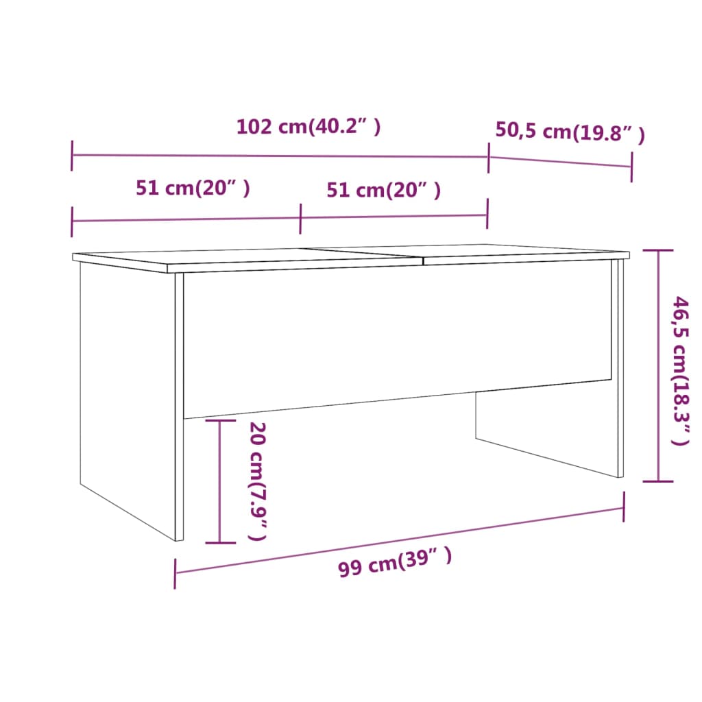 vidaXL Table basse noir 102x50,5x46,5 cm bois d'ingénierie