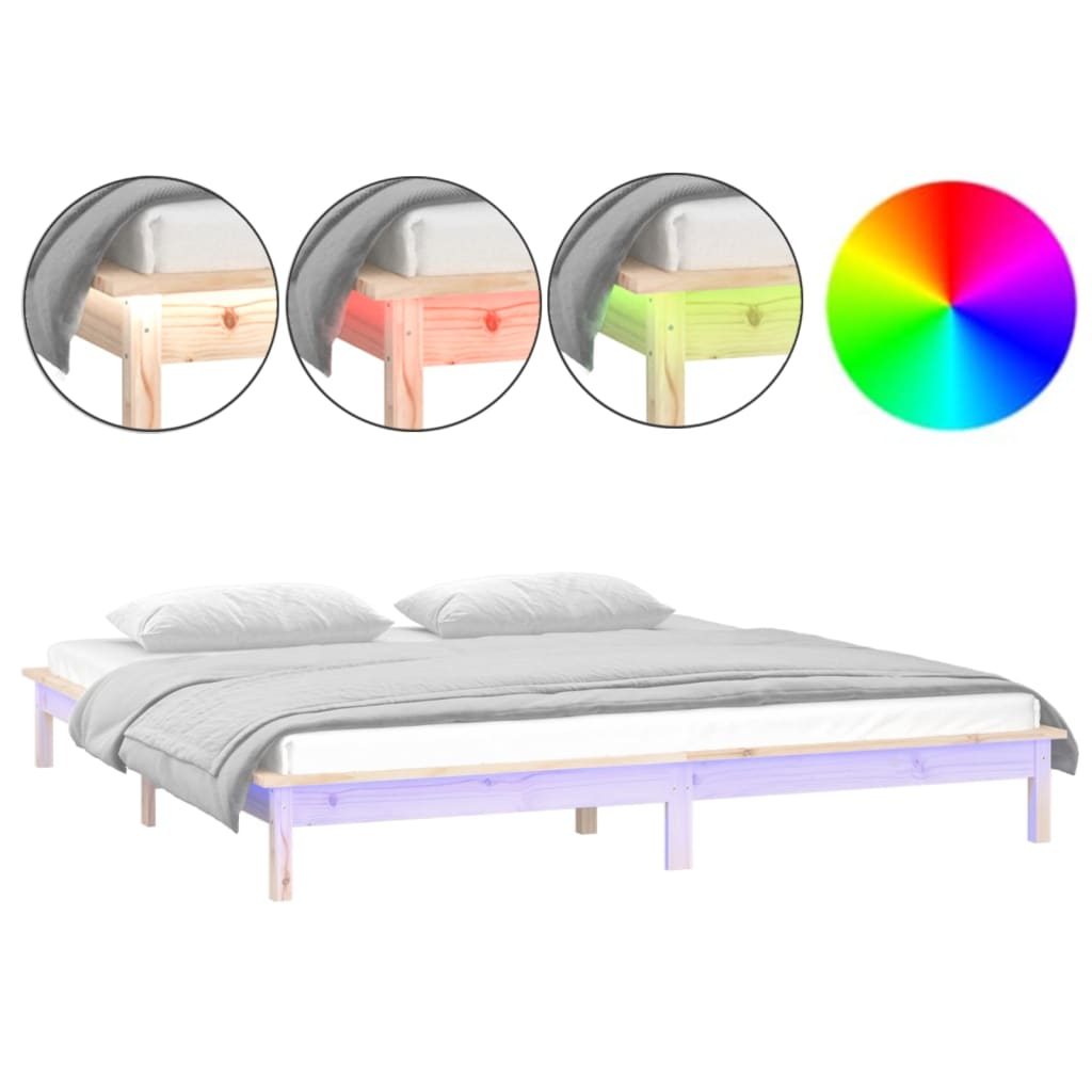 vidaXL Cadre de lit à LED sans matelas 120x200 cm bois massif