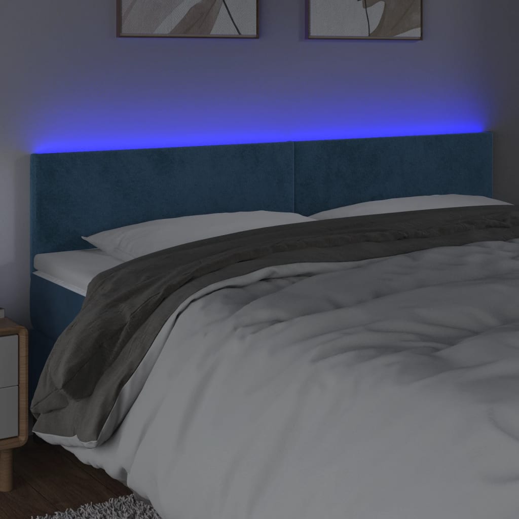 vidaXL Tête de lit à LED Bleu foncé 180x5x78/88 cm Velours