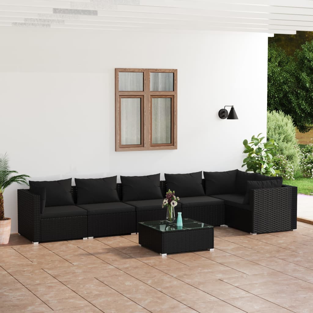 vidaXL Salon de jardin 7 pcs avec coussins Résine tressée Noir