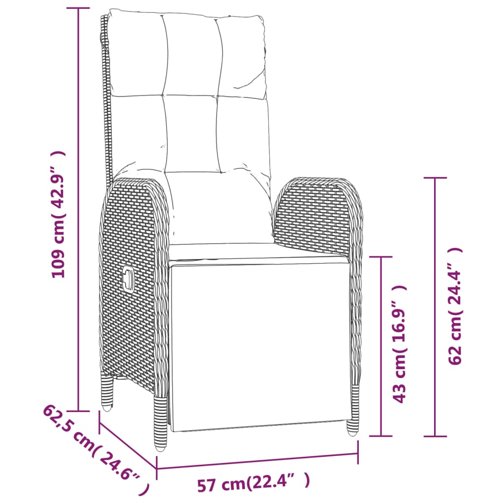 vidaXL Chaises inclinables de jardin lot de 2 et table résine tressée