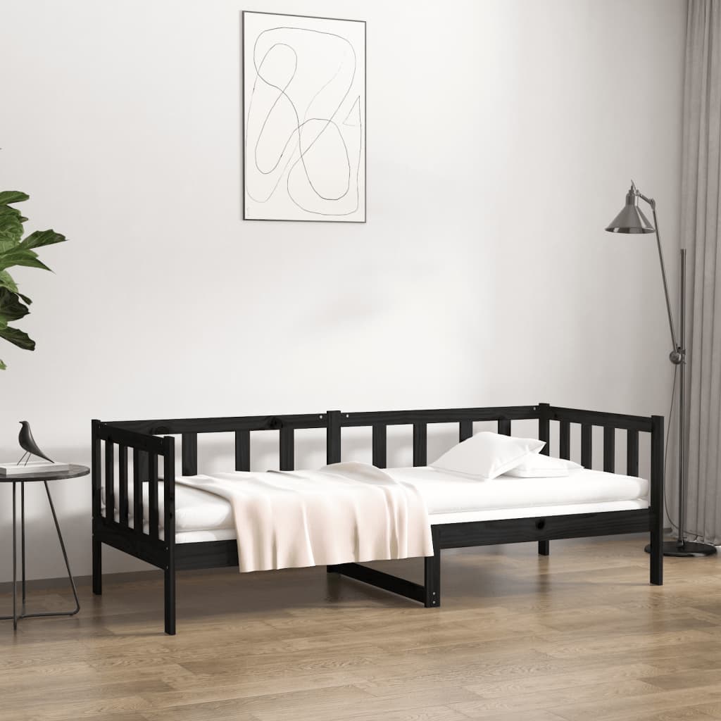 vidaXL Lit de jour sans matelas noir 90x190 cm bois de pin massif