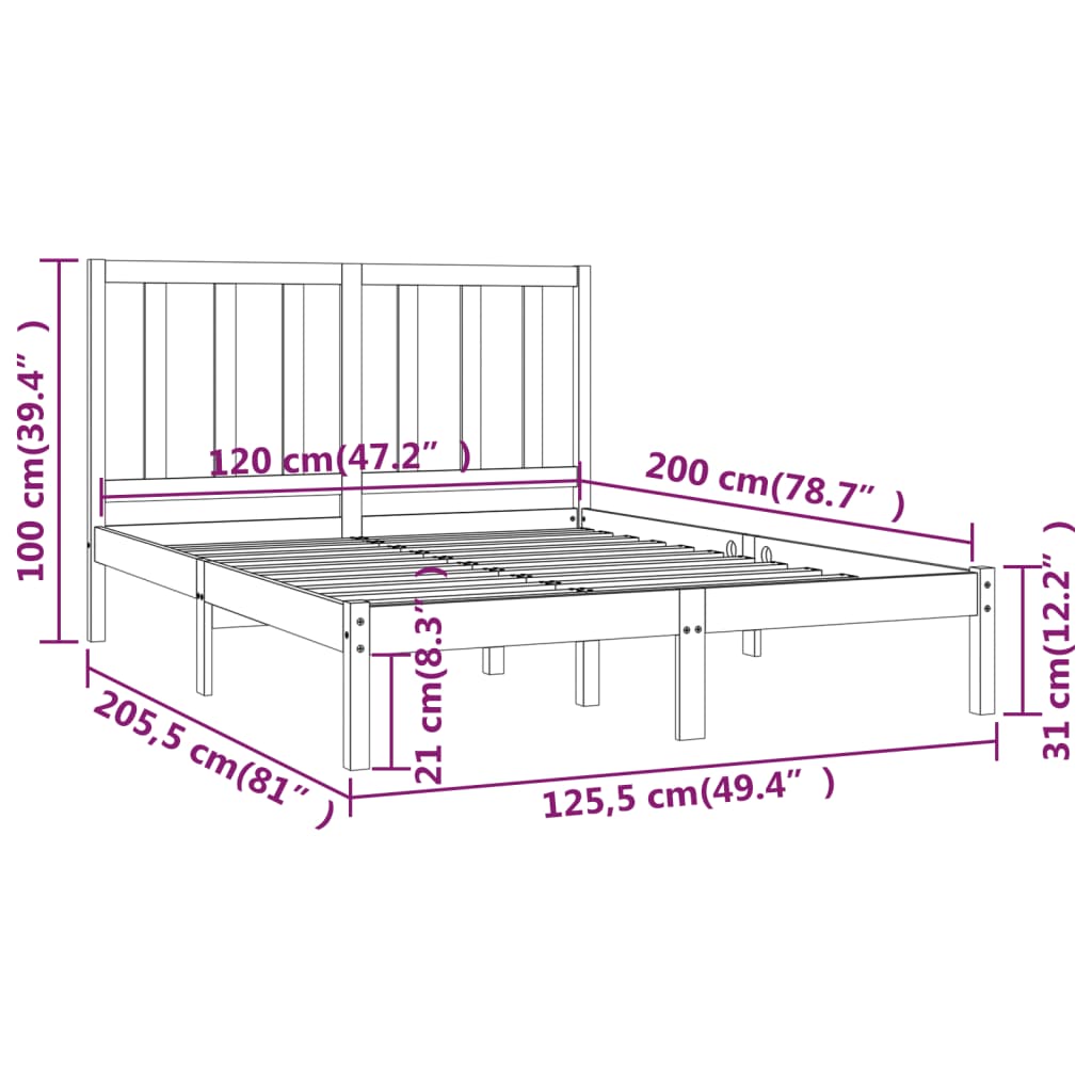 vidaXL Cadre de lit Blanc Bois de pin massif 120x200 cm