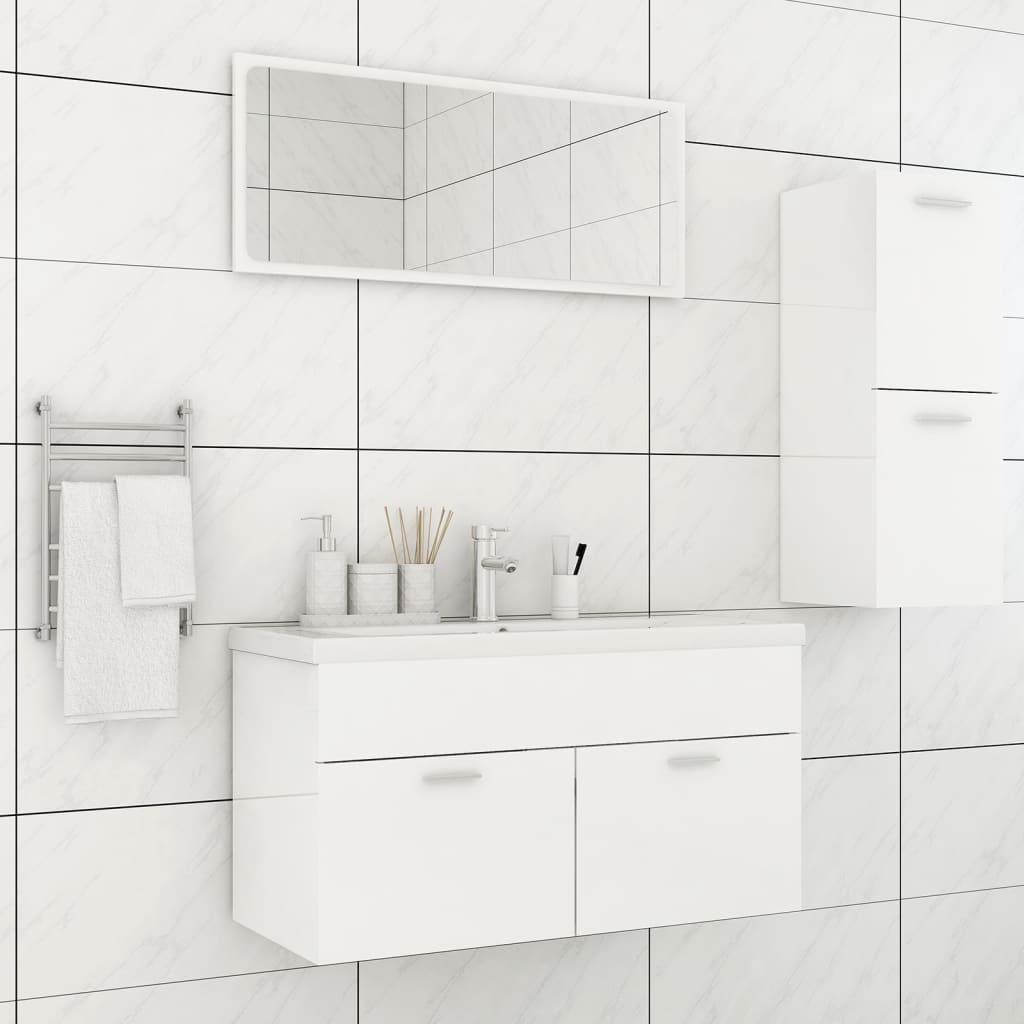 vidaXL Ensemble de meubles de salle de bain Blanc brillant Aggloméré