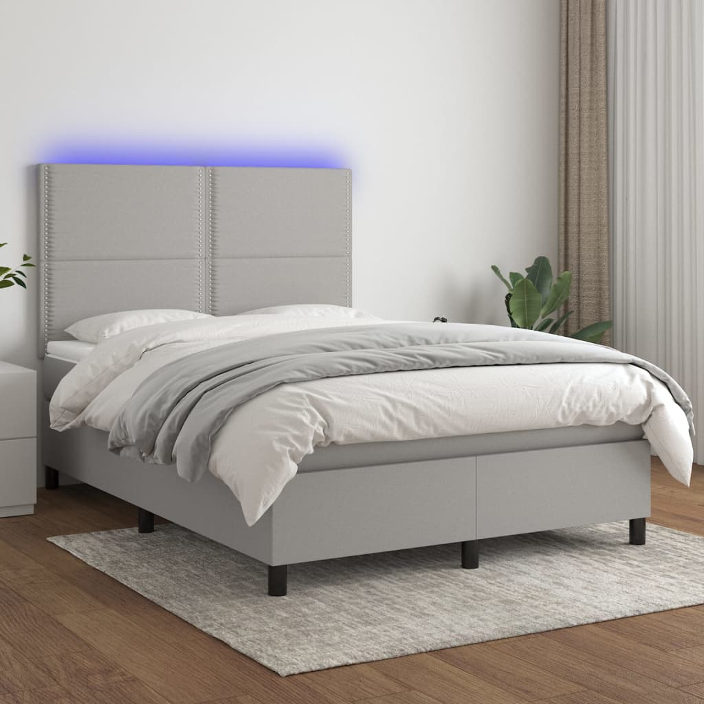 vidaXL Sommier à lattes de lit et matelas et LED Gris clair 140x190 cm