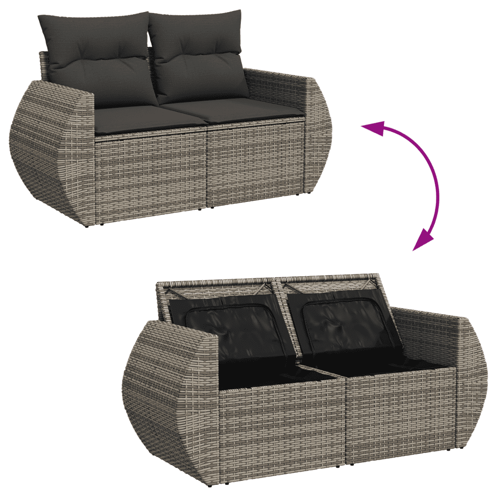 vidaXL Salon de jardin 5 pcs avec coussins gris résine tressée