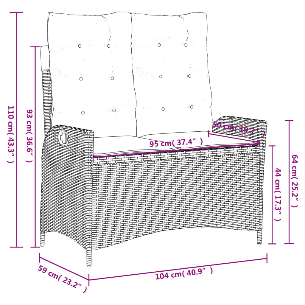 vidaXL Banc inclinable de jardin avec coussins beige résine tressée