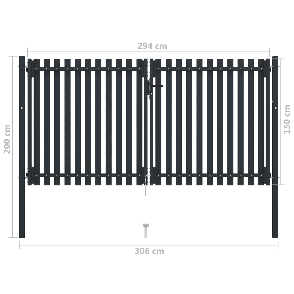 vidaXL Portail de clôture à double porte Acier 306x200 cm Anthracite