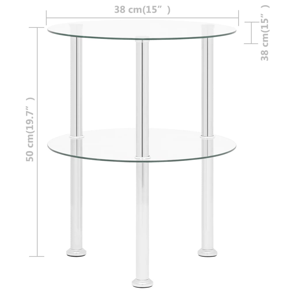 vidaXL Table d'appoint 2 niveaux Transparent 38 cm Verre trempé