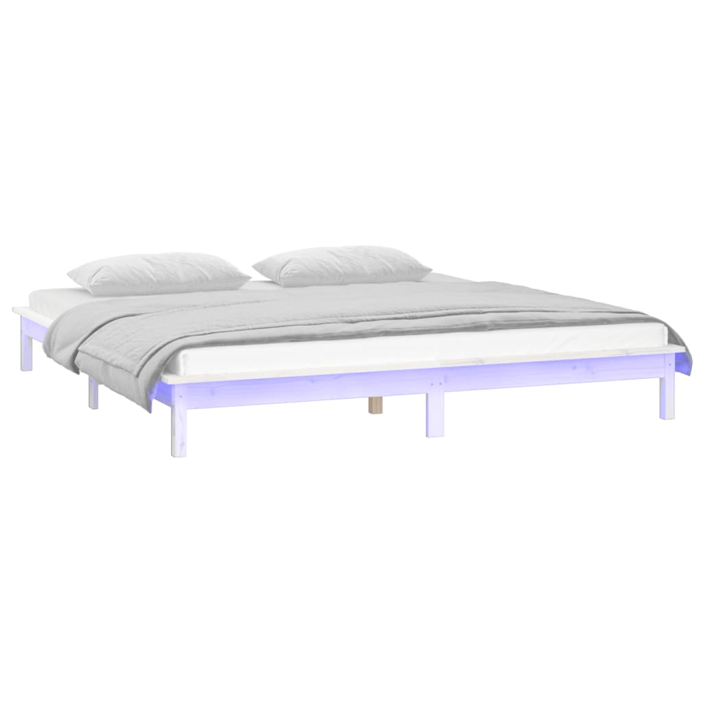 vidaXL Cadre de lit à LED blanc 150x200 cm très grand bois massif