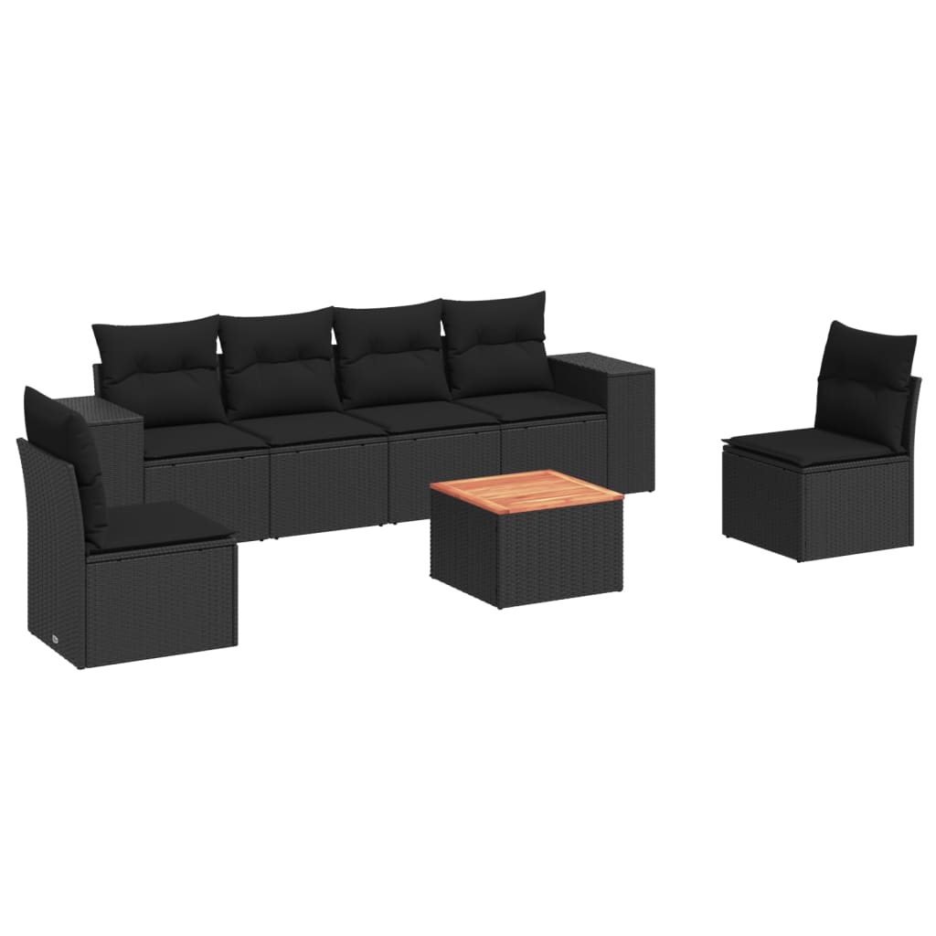 vidaXL Salon de jardin 7 pcs avec coussins noir résine tressée