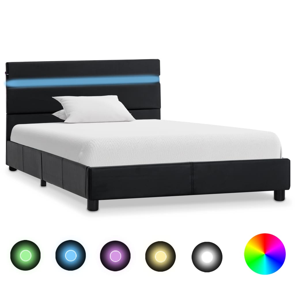 vidaXL Cadre de lit avec LED Noir Similicuir 90x200 cm