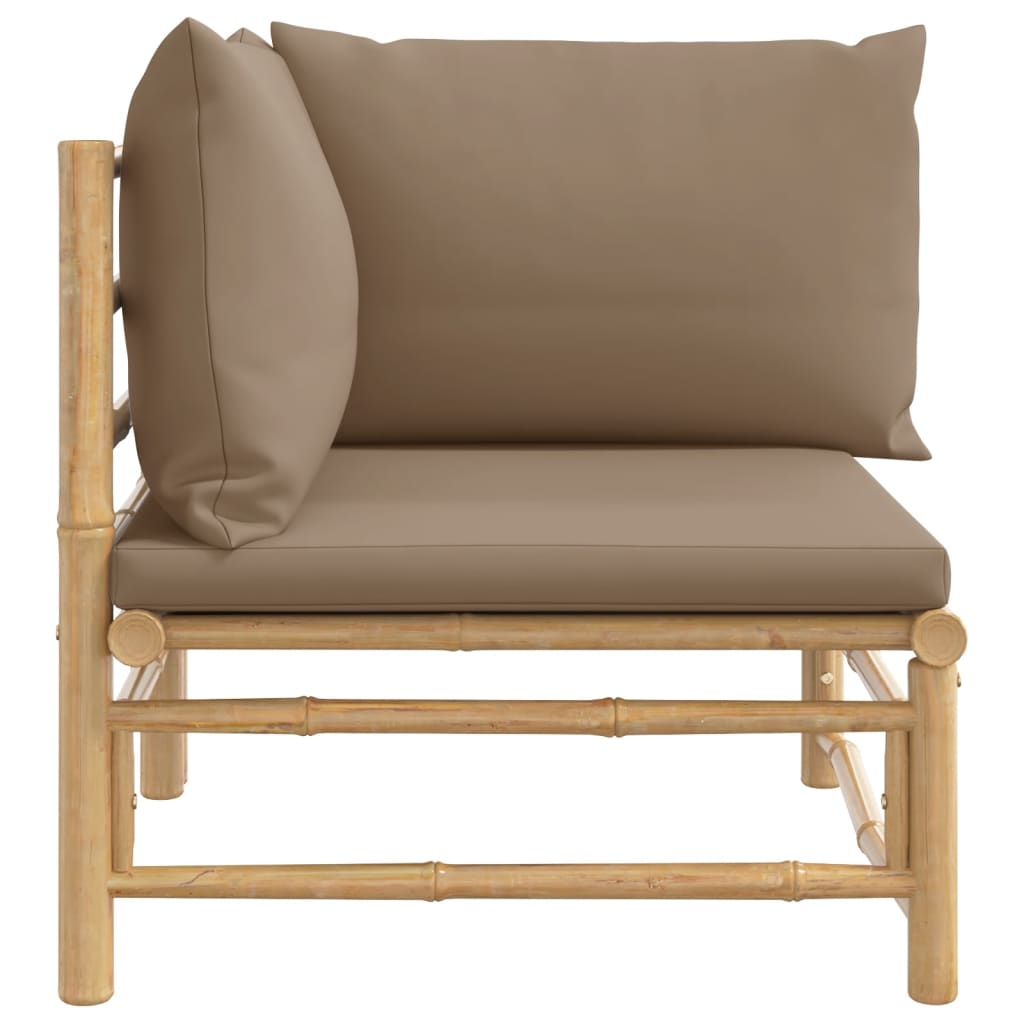 vidaXL Canapé d'angle de jardin avec coussins taupe bambou