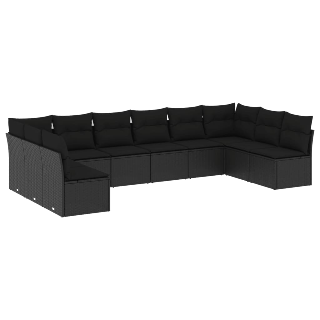 vidaXL Salon de jardin 10 pcs avec coussins noir résine tressée