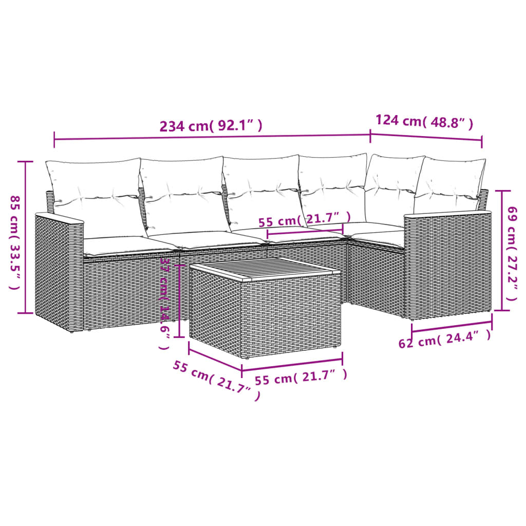 vidaXL Salon de jardin 6 pcs avec coussins noir résine tressée