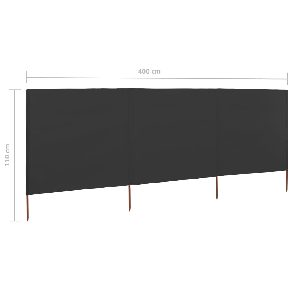 vidaXL Paravent 3 panneaux Tissu 400 x 80 cm Anthracite