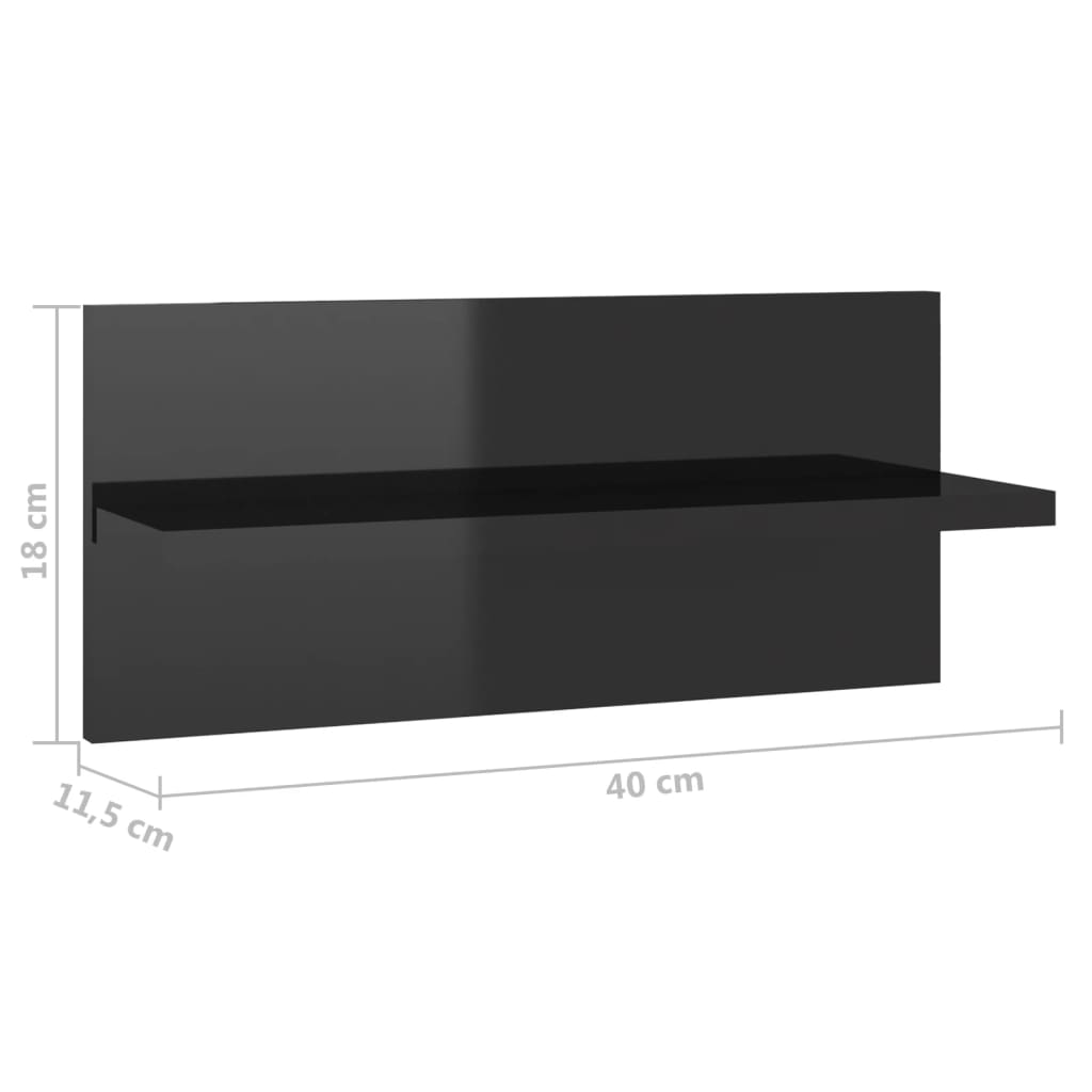 vidaXL Étagères murales 2 pcs Noir brillant 40x11,5x18 cm