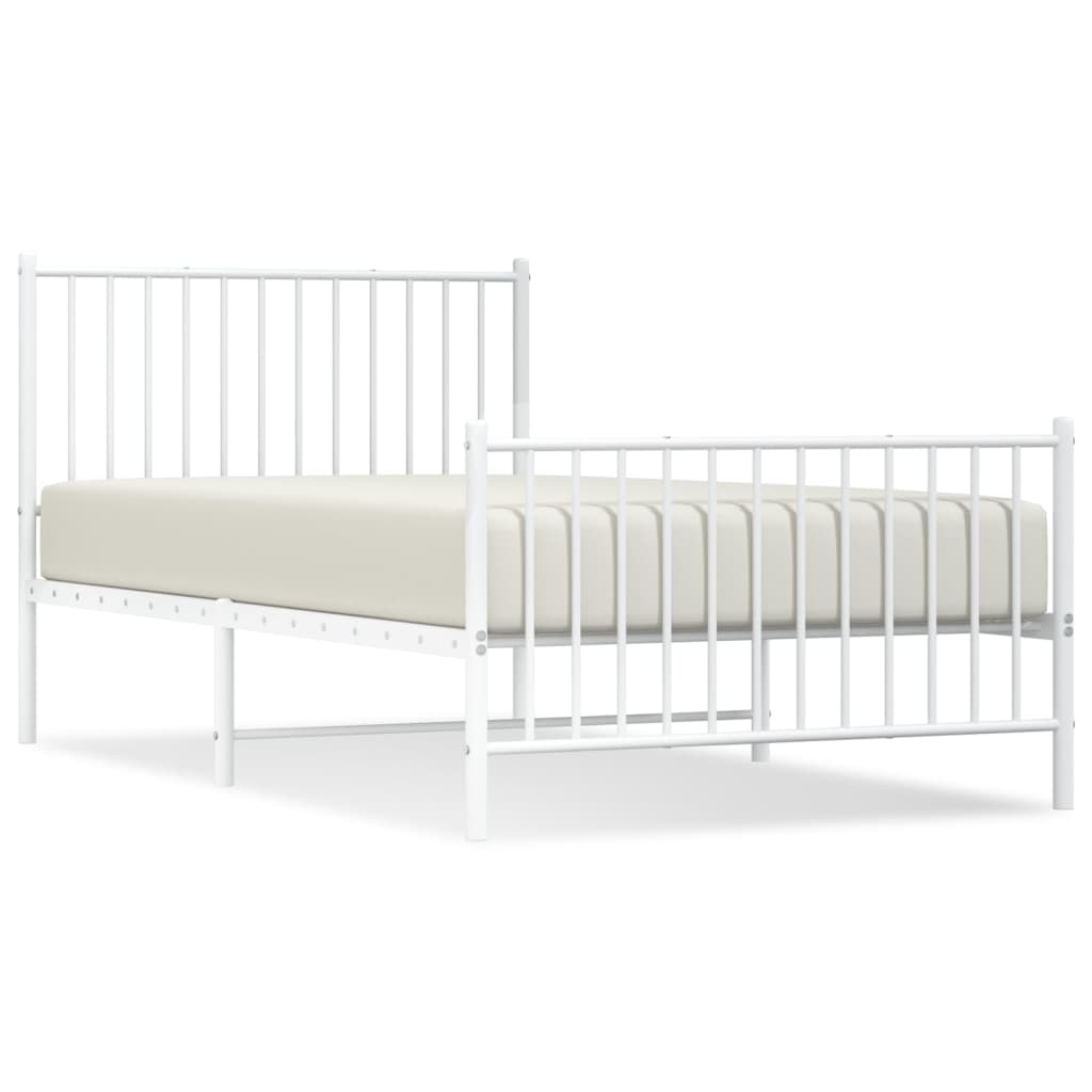 vidaXL Cadre de lit métal sans matelas et pied de lit blanc 100x190 cm