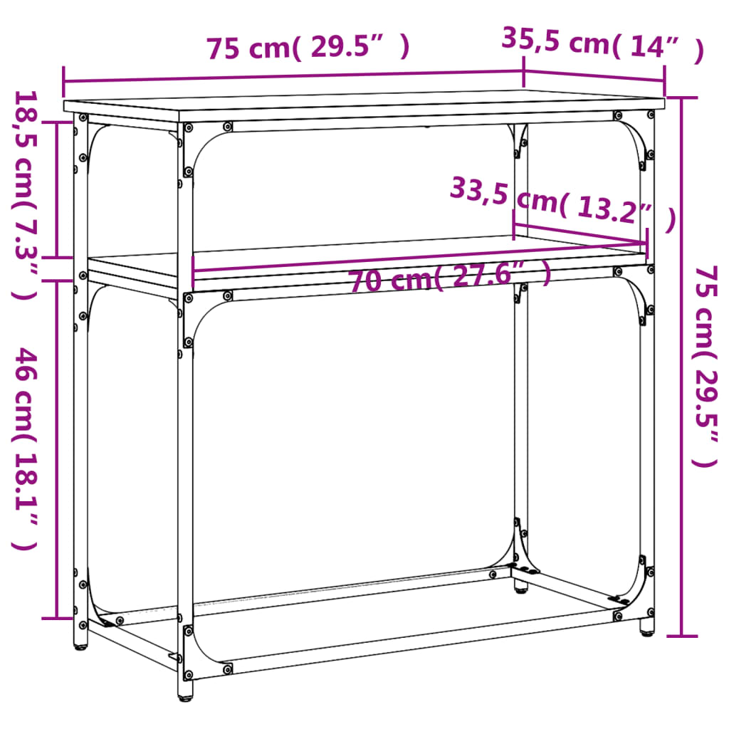 vidaXL Table console chêne marron 75x35,5x75 cm bois d'ingénierie