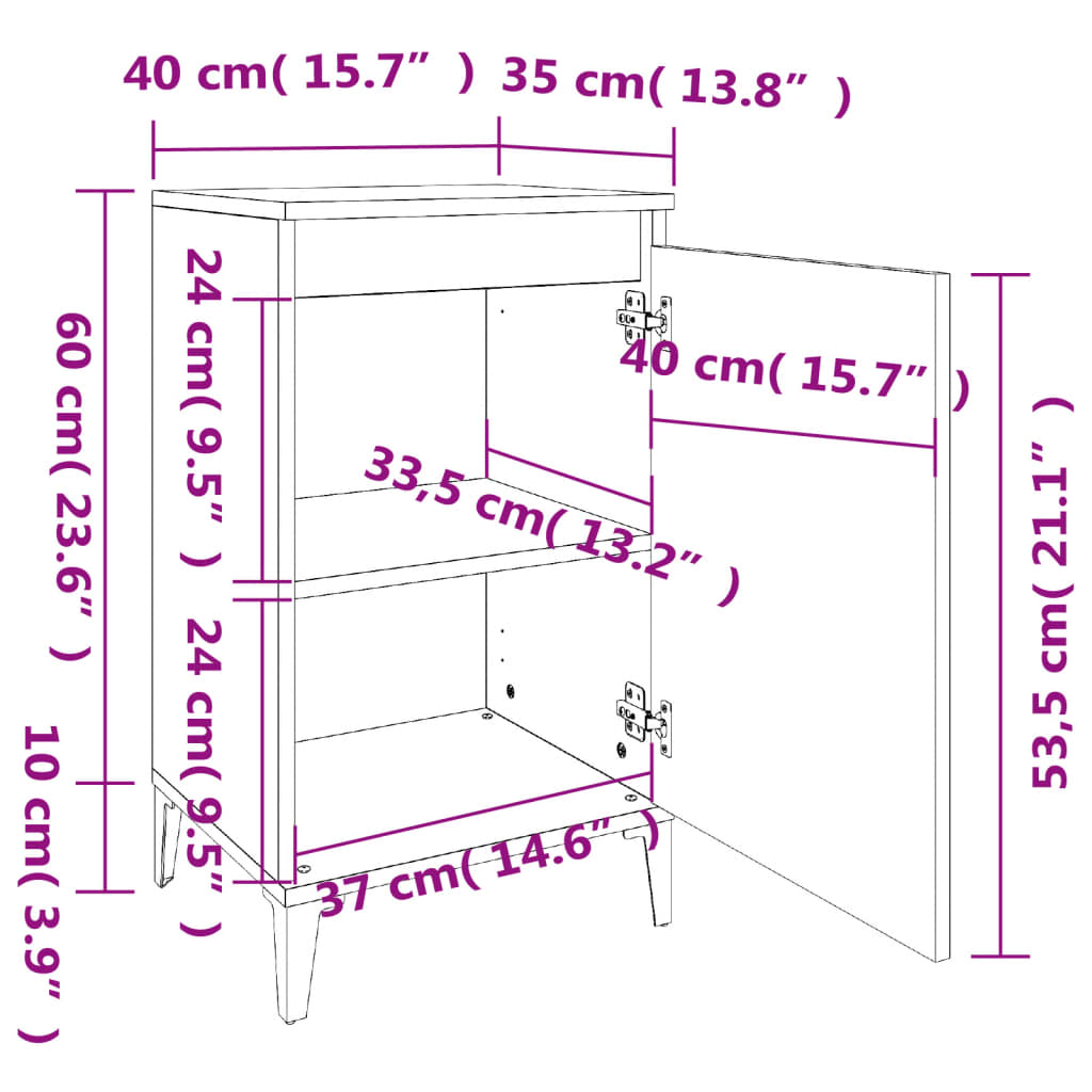 vidaXL Table de chevet blanc 40x35x70 cm bois d’ingénierie