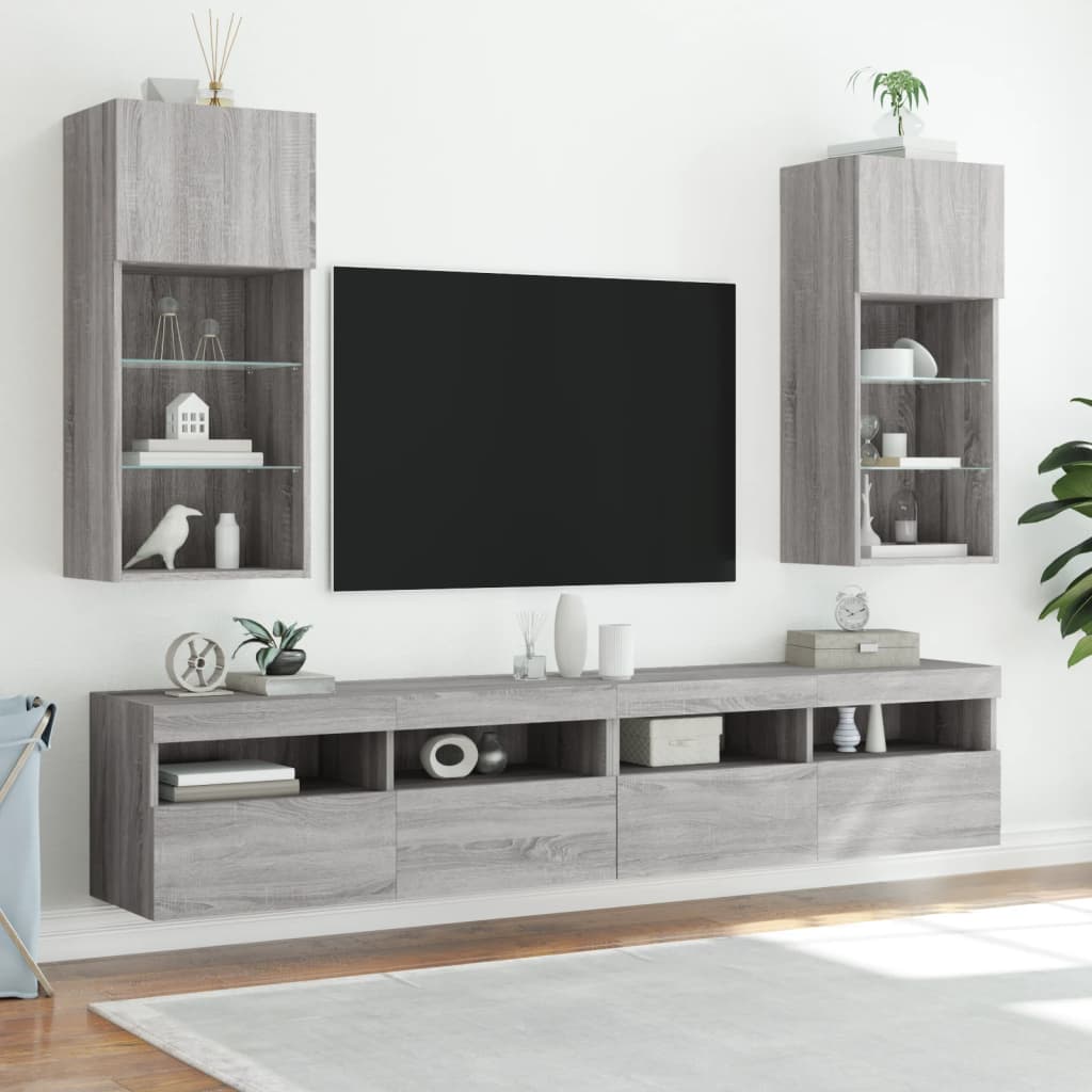 vidaXL Meubles TV avec lumières LED 2 pcs sonoma gris 40,5x30x90 cm