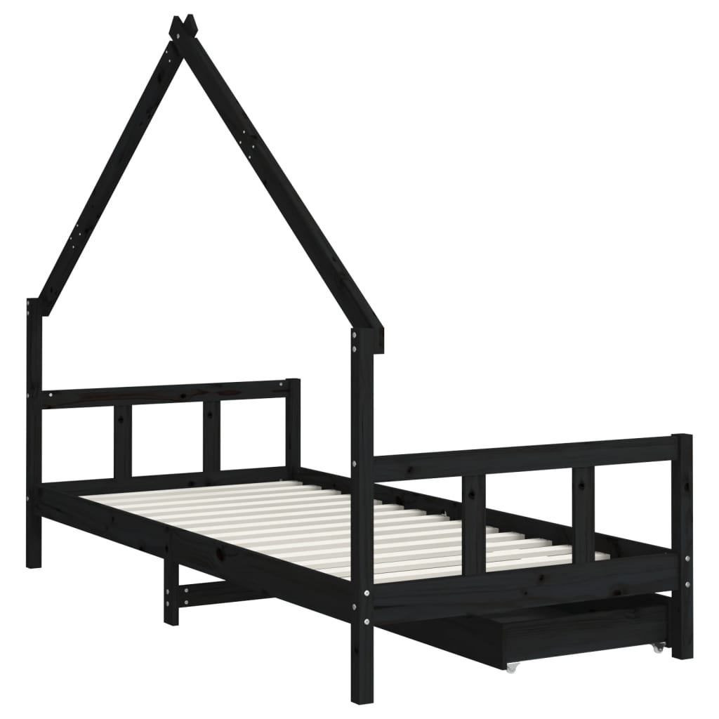vidaXL Cadre de lit enfant avec tiroirs noir 90x200 cm bois pin massif