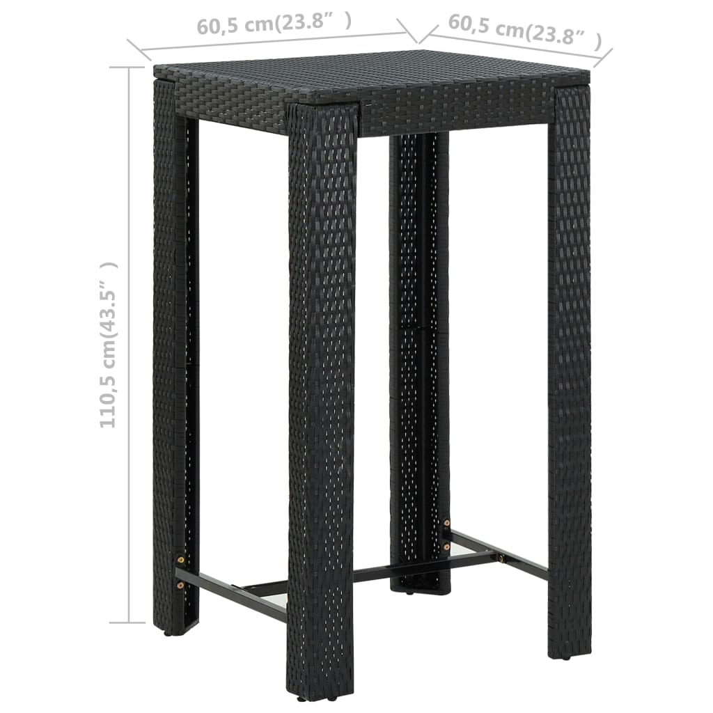 vidaXL Table de bar de jardin Noir 60,5x60,5x110,5 cm Résine tressée