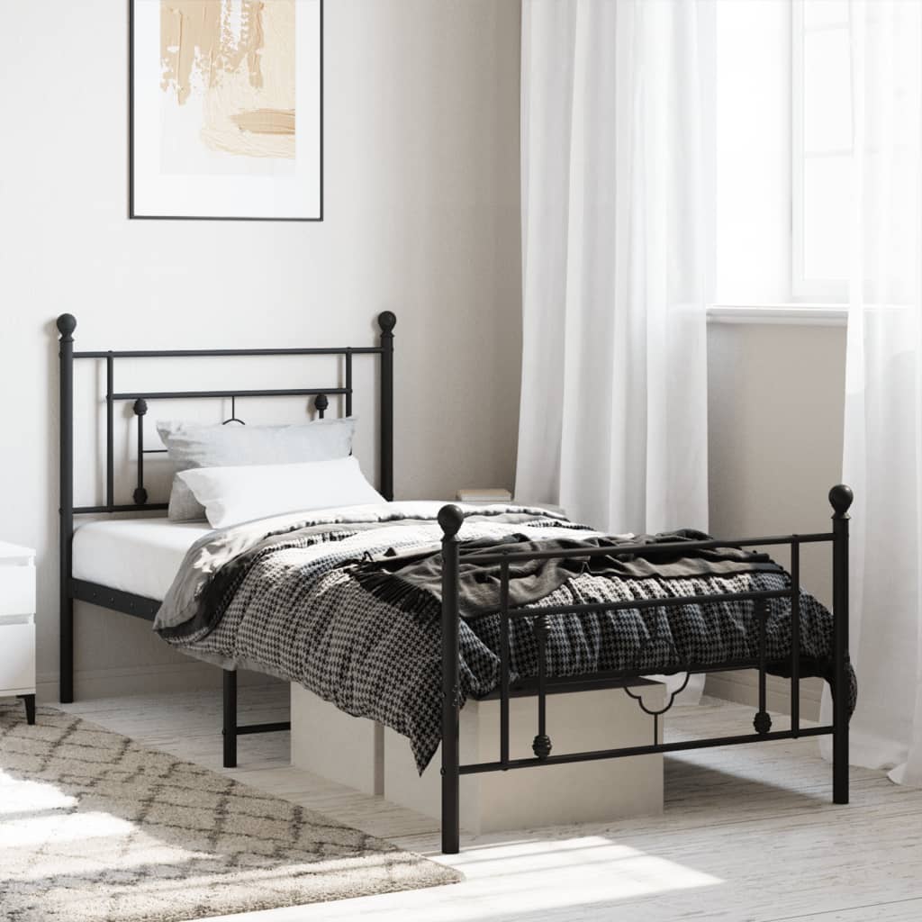 vidaXL Cadre de lit métal sans matelas avec pied de lit noir 90x190 cm