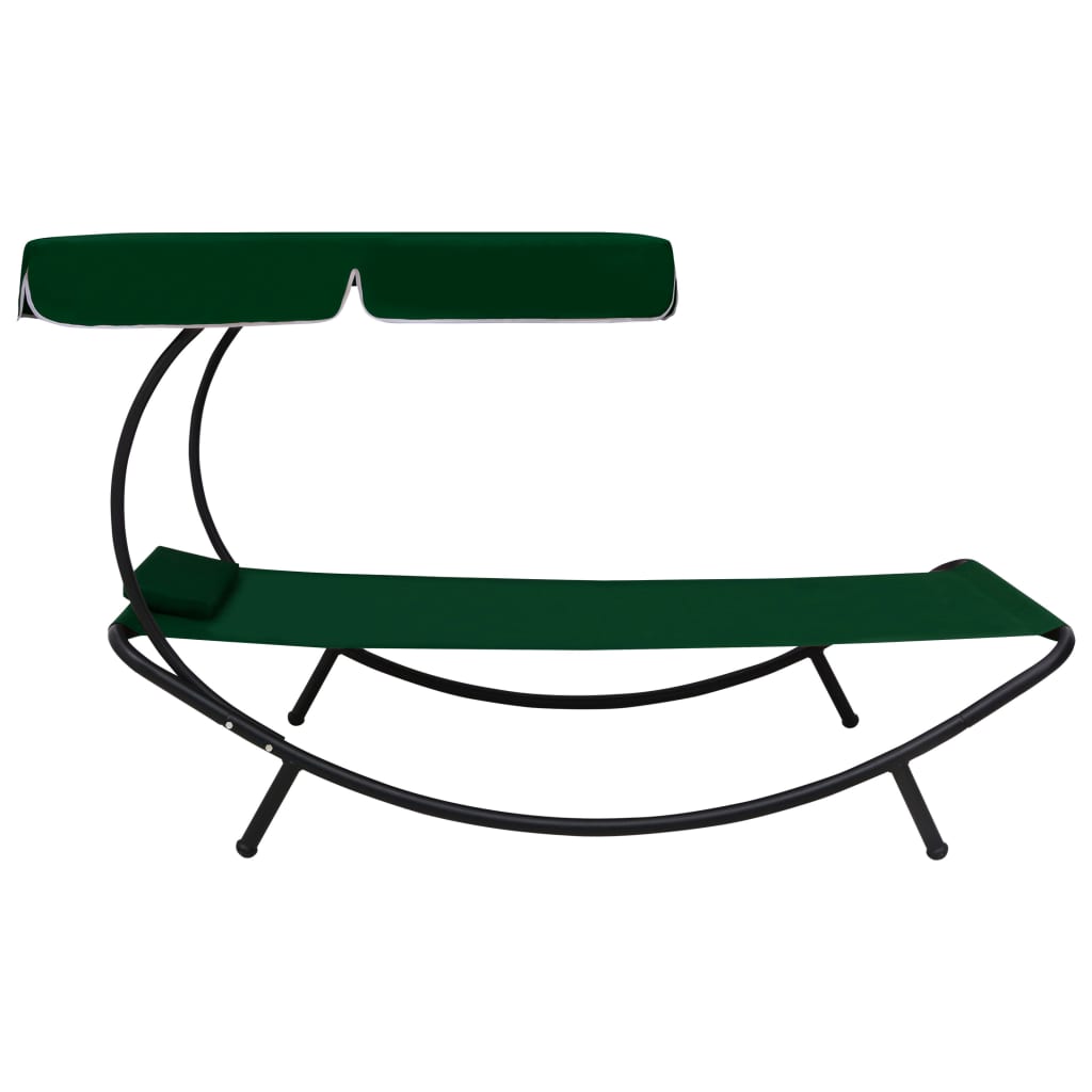 vidaXL Chaise longue de jardin avec auvent et oreiller vert