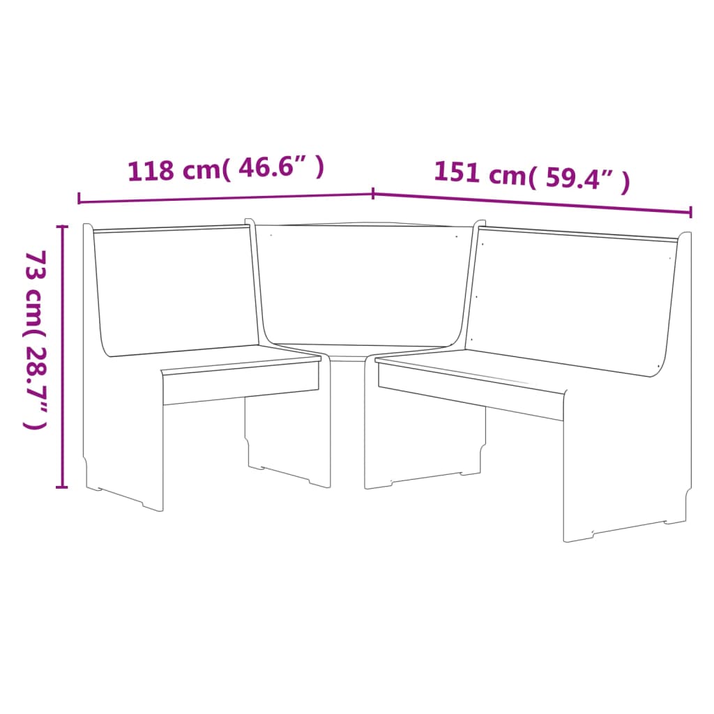 vidaXL Banc d'angle REINE 151 cm blanc bois de pin solide