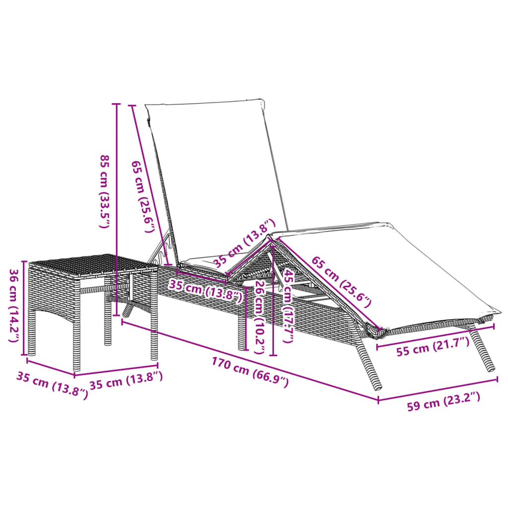 vidaXL Chaises longues lot de 2 avec table gris clair résine tressée