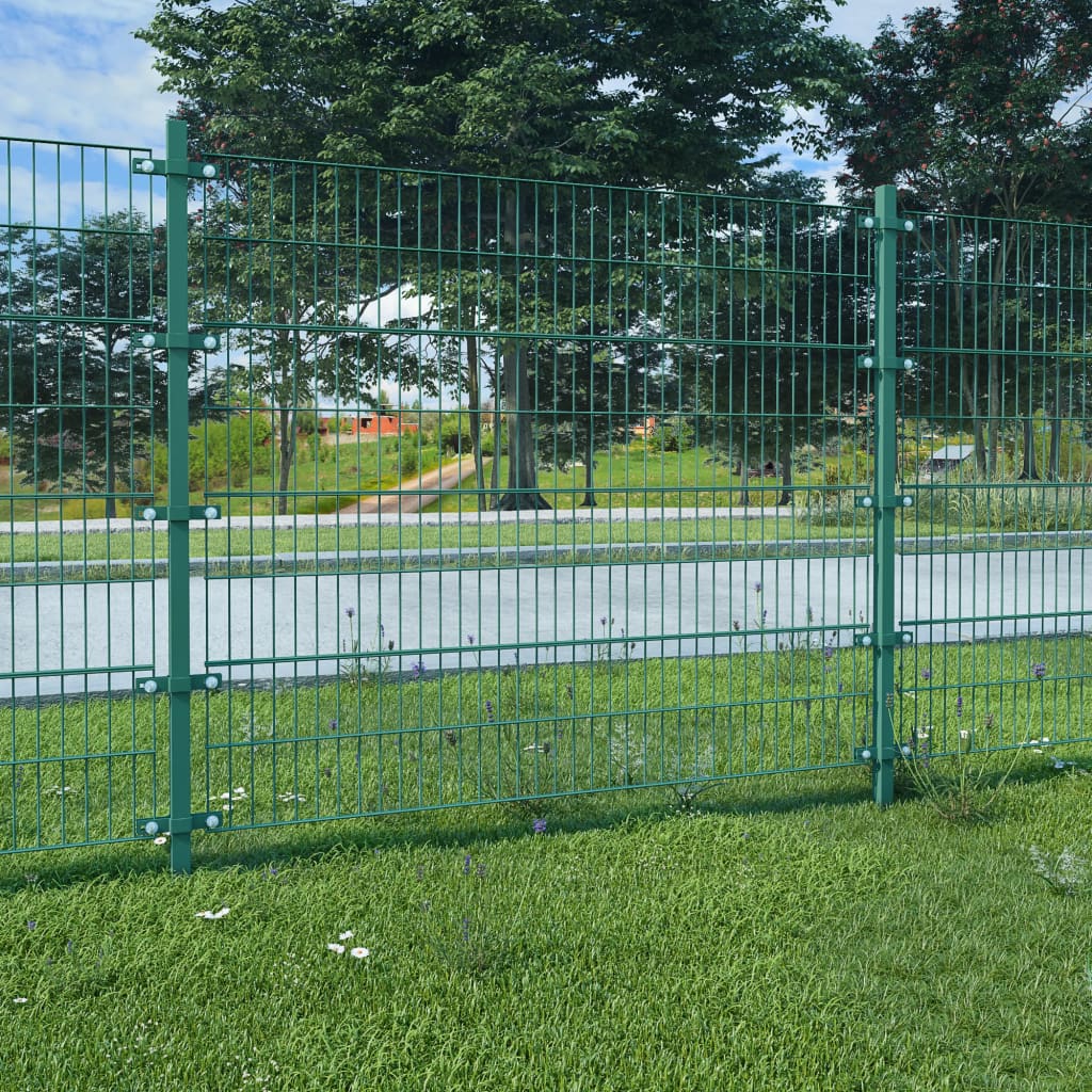 vidaXL Panneau de clôture et poteaux Fer enduit de poudre 6x1,6 m Vert