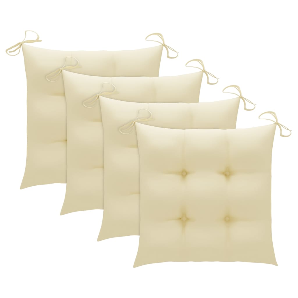 vidaXL Chaises de jardin avec coussins blanc crème 4 pcs Teck massif