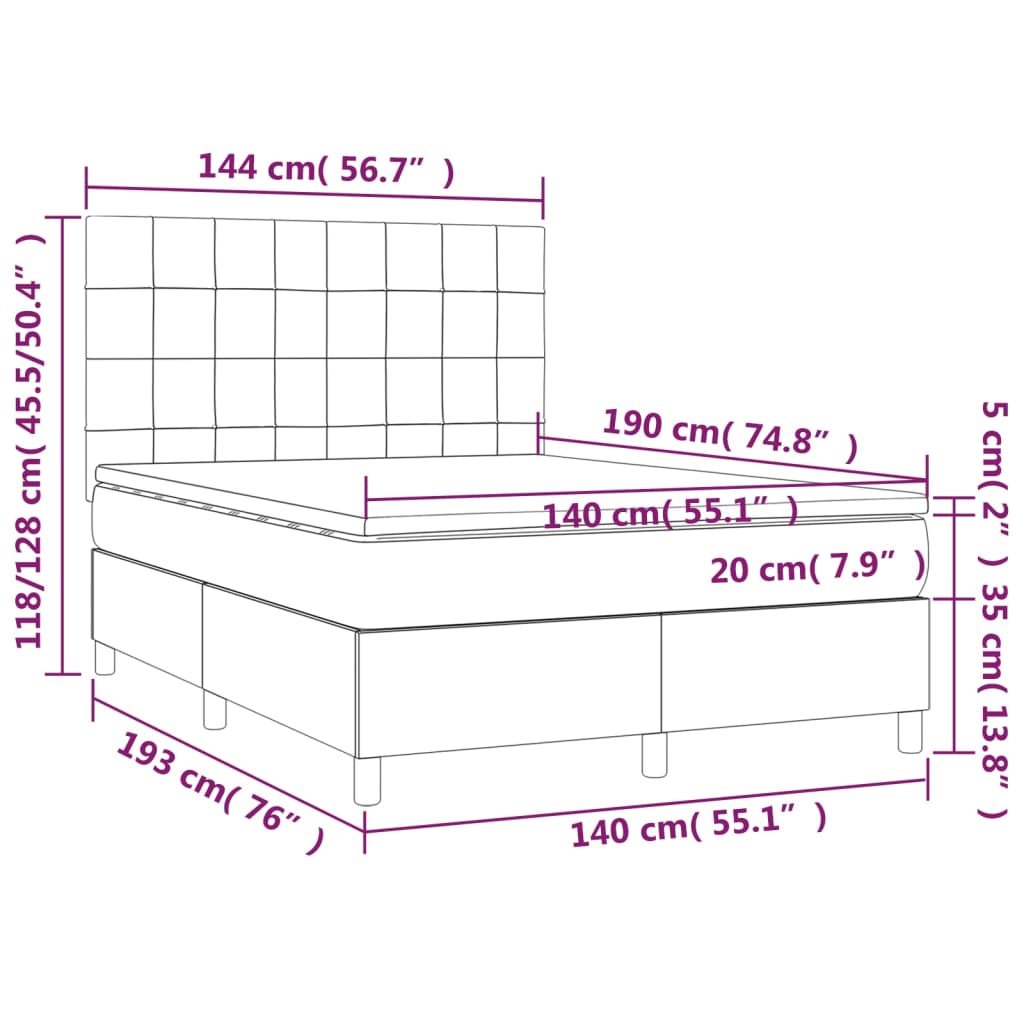 vidaXL Sommier à lattes de lit et matelas et LED Noir 140x190 cm Tissu