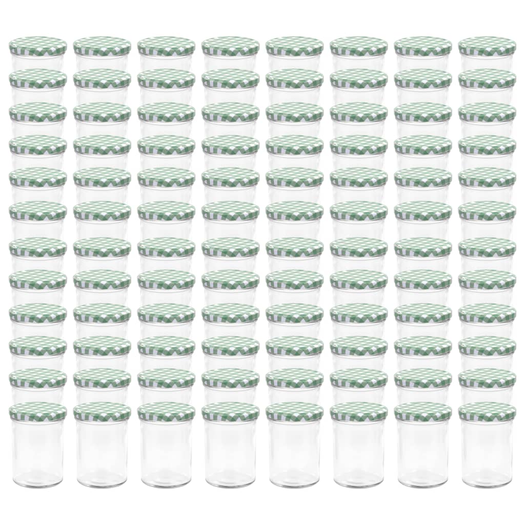 vidaXL Pots à confiture Couvercle blanc et vert 96 pcs Verre 400 ml