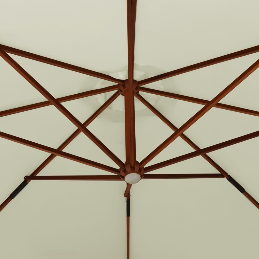 vidaXL Parasol suspendu avec mât en bois 350 cm Blanc sable