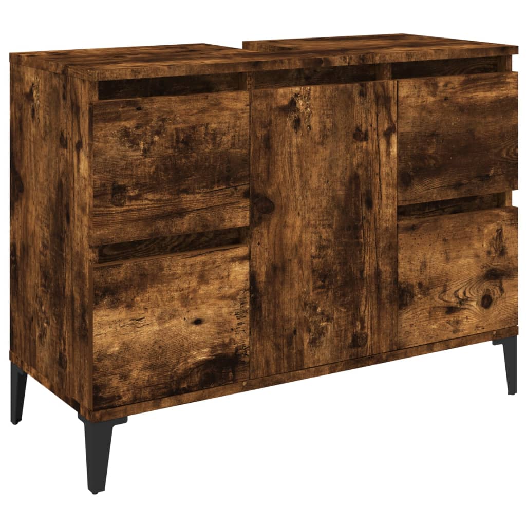 vidaXL Meuble d'évier chêne fumé 80x33x60 cm bois d'ingénierie