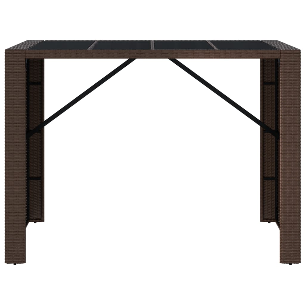 vidaXL Table de bar et dessus en verre marron 145x80x110 cm poly rotin