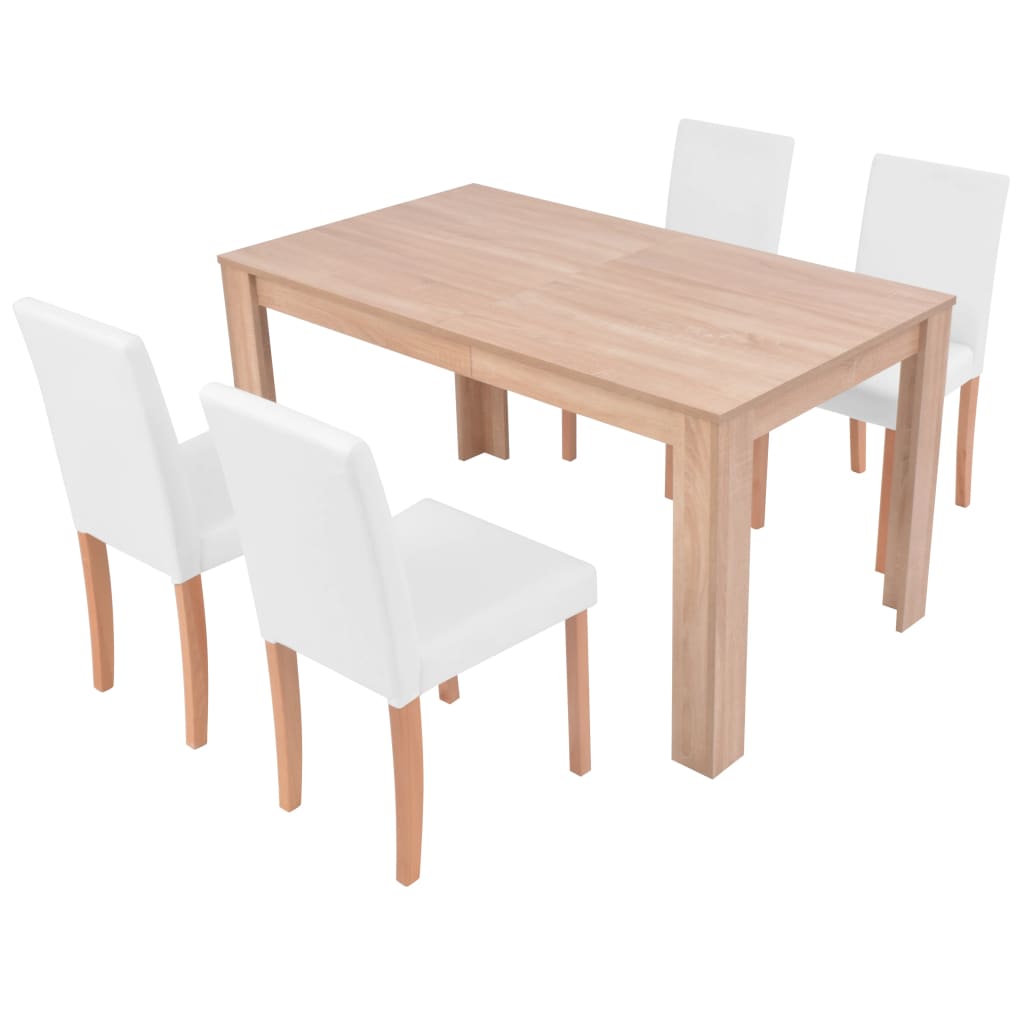 vidaXL Table et chaises 5 pcs Cuir synthétique Chêne Couleur crème