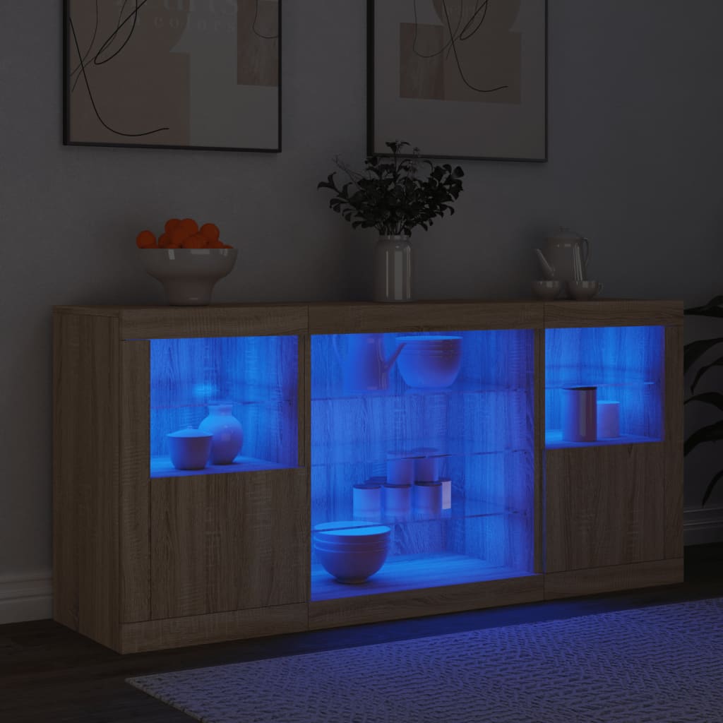 vidaXL Buffet avec lumières LED chêne sonoma 142,5x37x67 cm