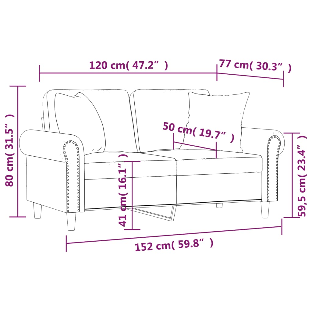 vidaXL Canapé 2 places avec oreillers gris 120 cm similicuir