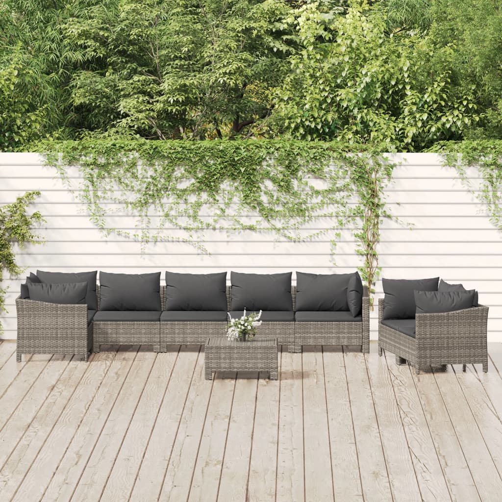 vidaXL Salon de jardin 9 pcs avec coussins Gris Résine tressée