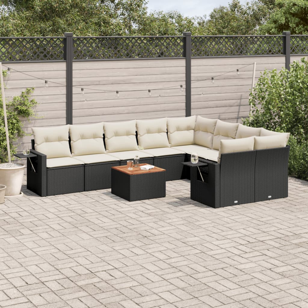 vidaXL Salon de jardin 10 pcs avec coussins noir résine tressée