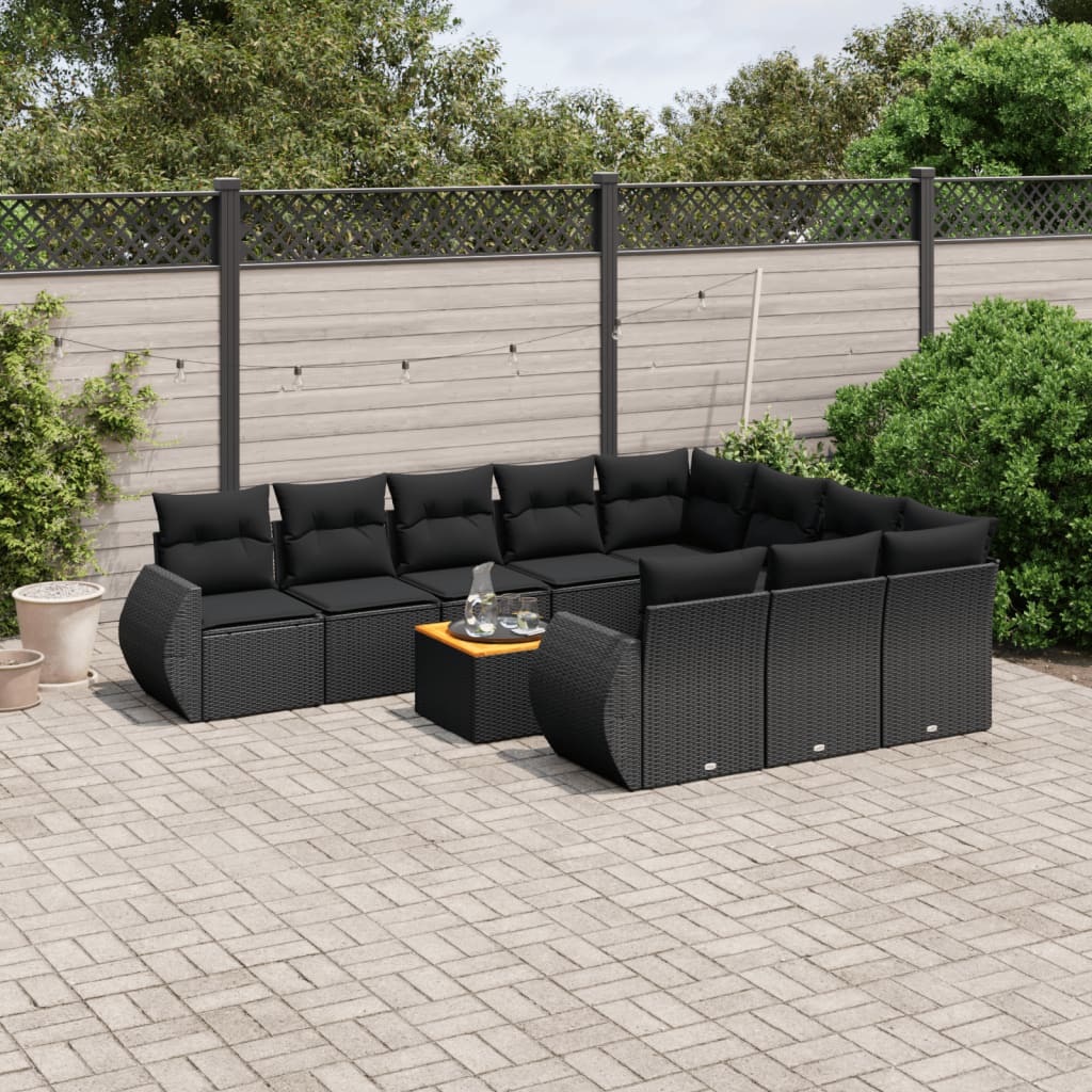 vidaXL Salon de jardin 11 pcs avec coussins noir résine tressée