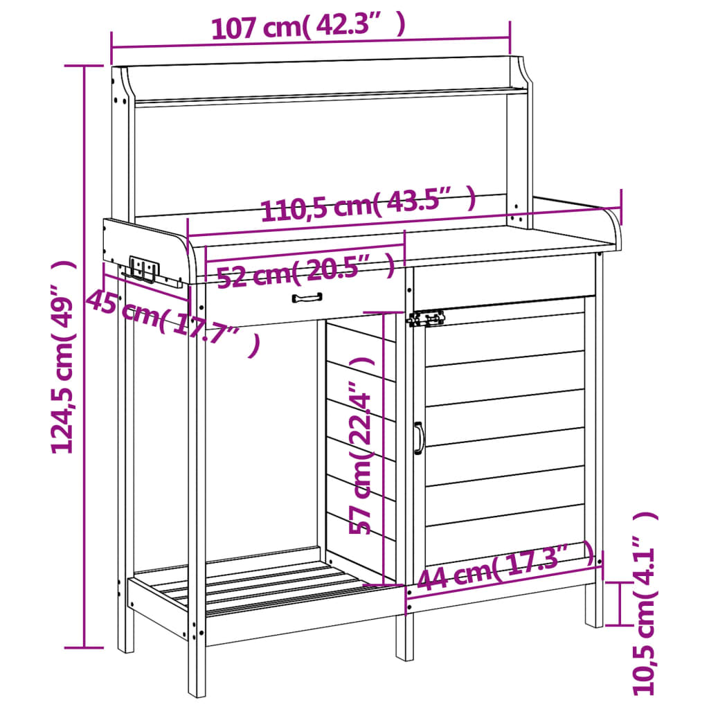 vidaXL Table de rempotage avec armoire gris bois massif de sapin