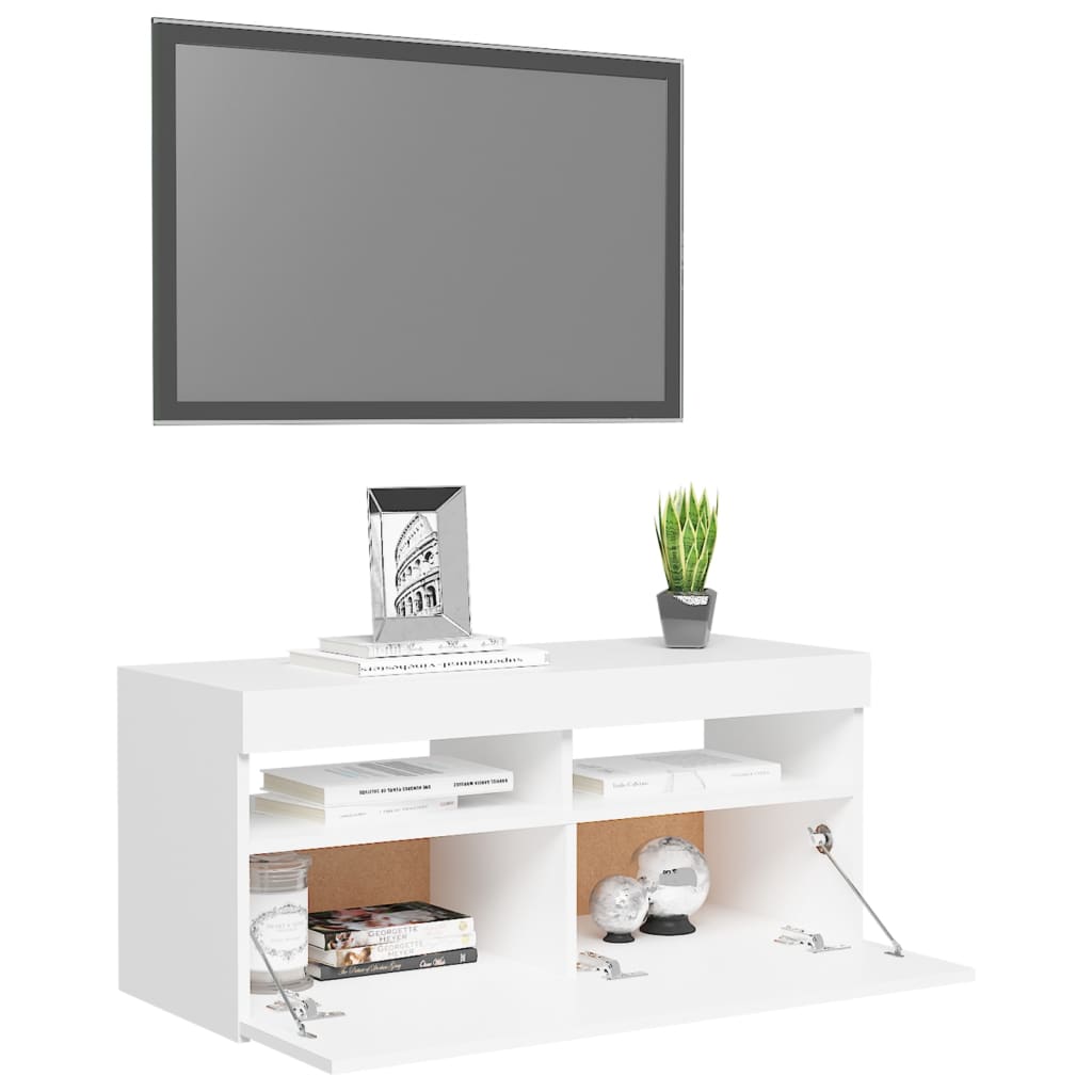 vidaXL Meuble TV avec lumières LED blanc 90x35x40 cm