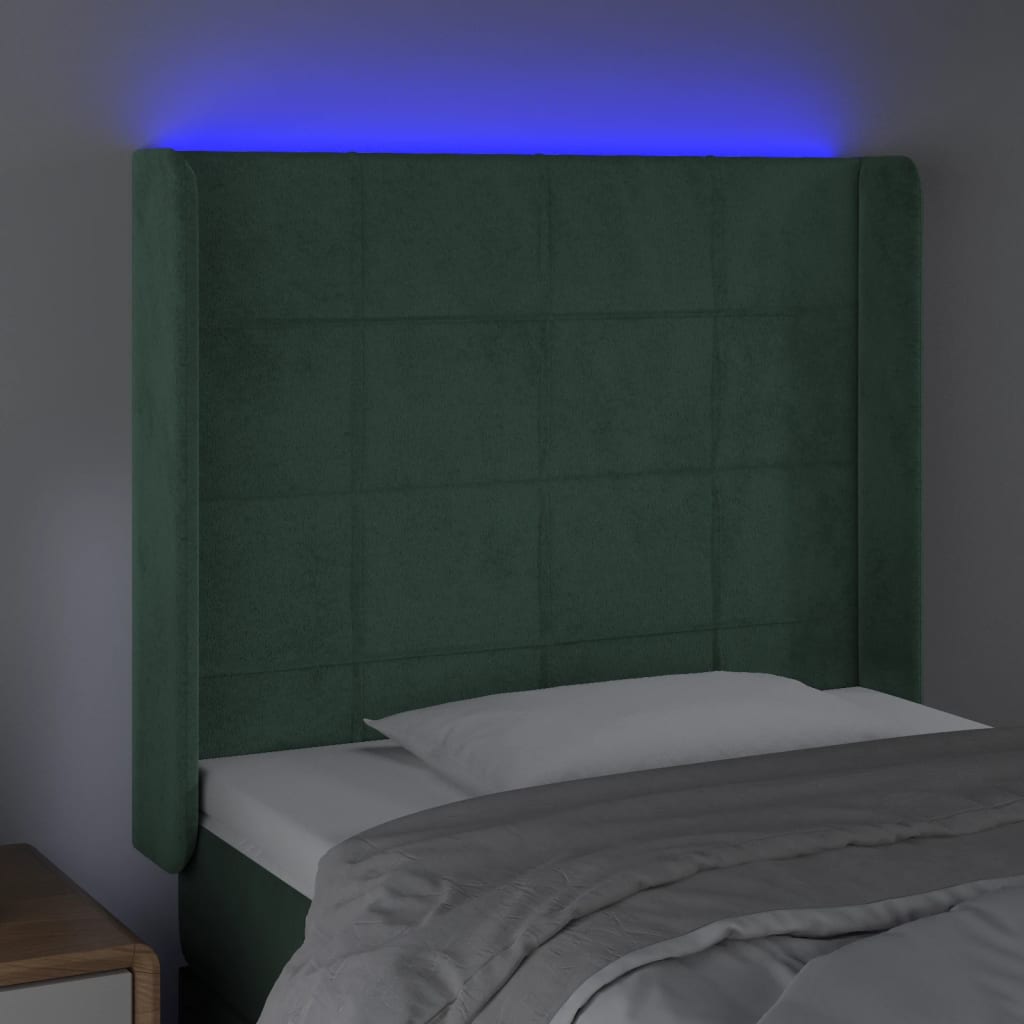 vidaXL Tête de lit à LED Vert foncé 83x16x118/128 cm Velours